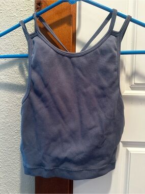 Ribbed Double-Strap Crop Tank Top - Slate Blue/ NWOT